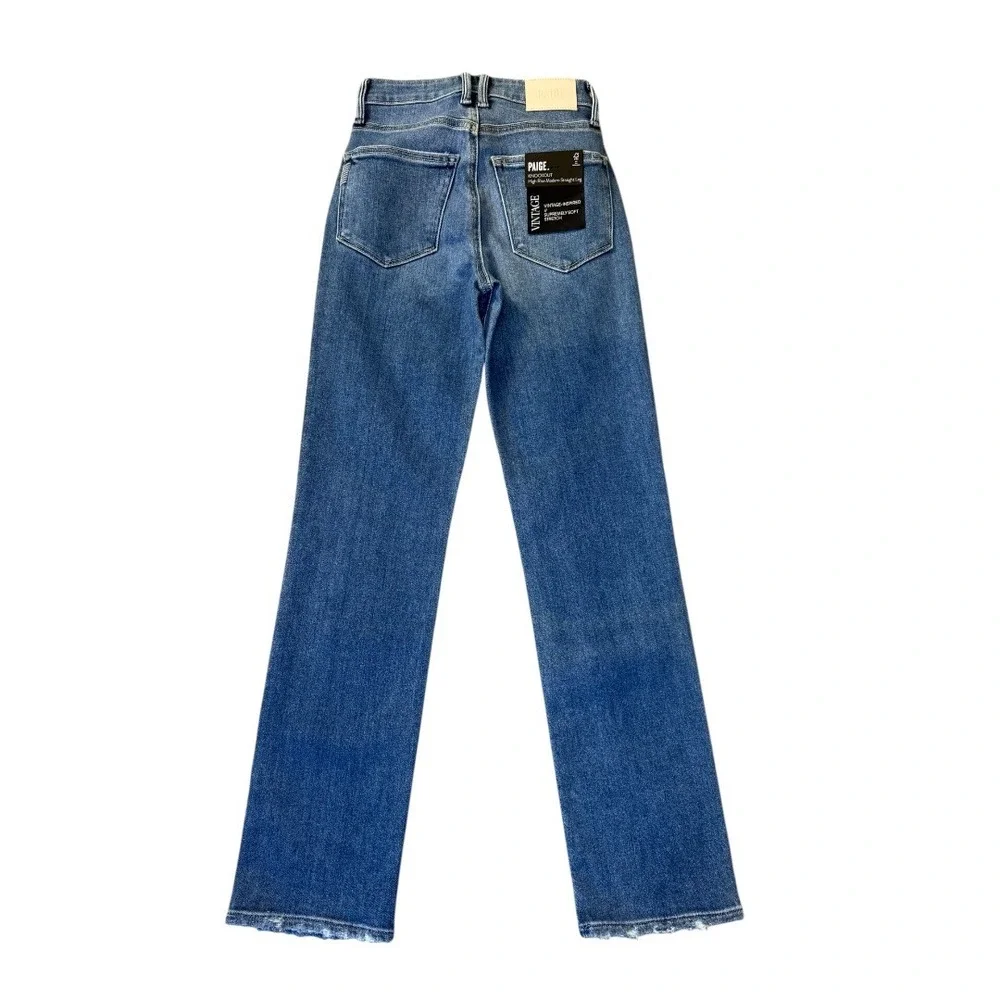 PAIGE Knockout Jolene High Rise Straight Leg Jeans Princess Blue 00 Flaunt Denim